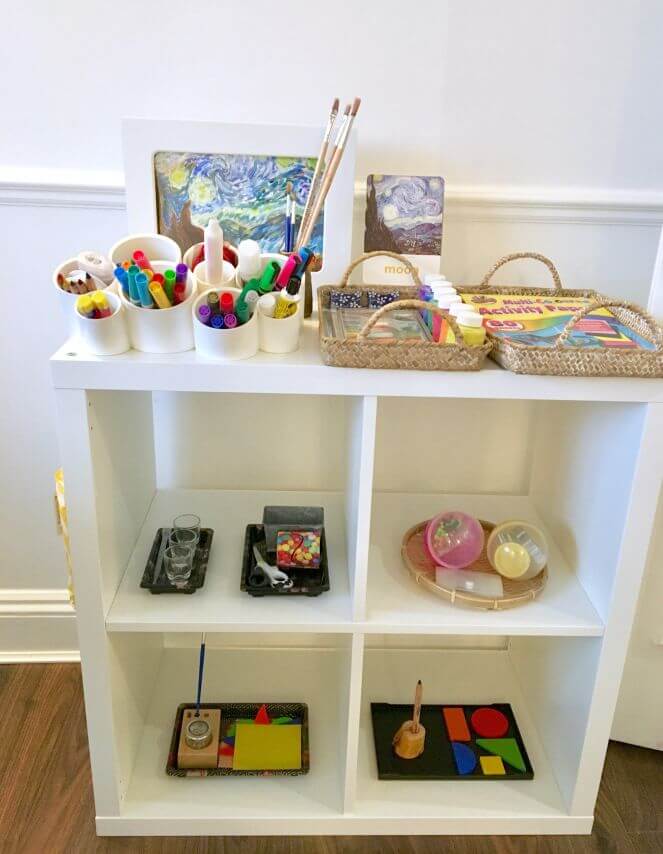 Montessori-inspired Montessori toddler art area pegboard child